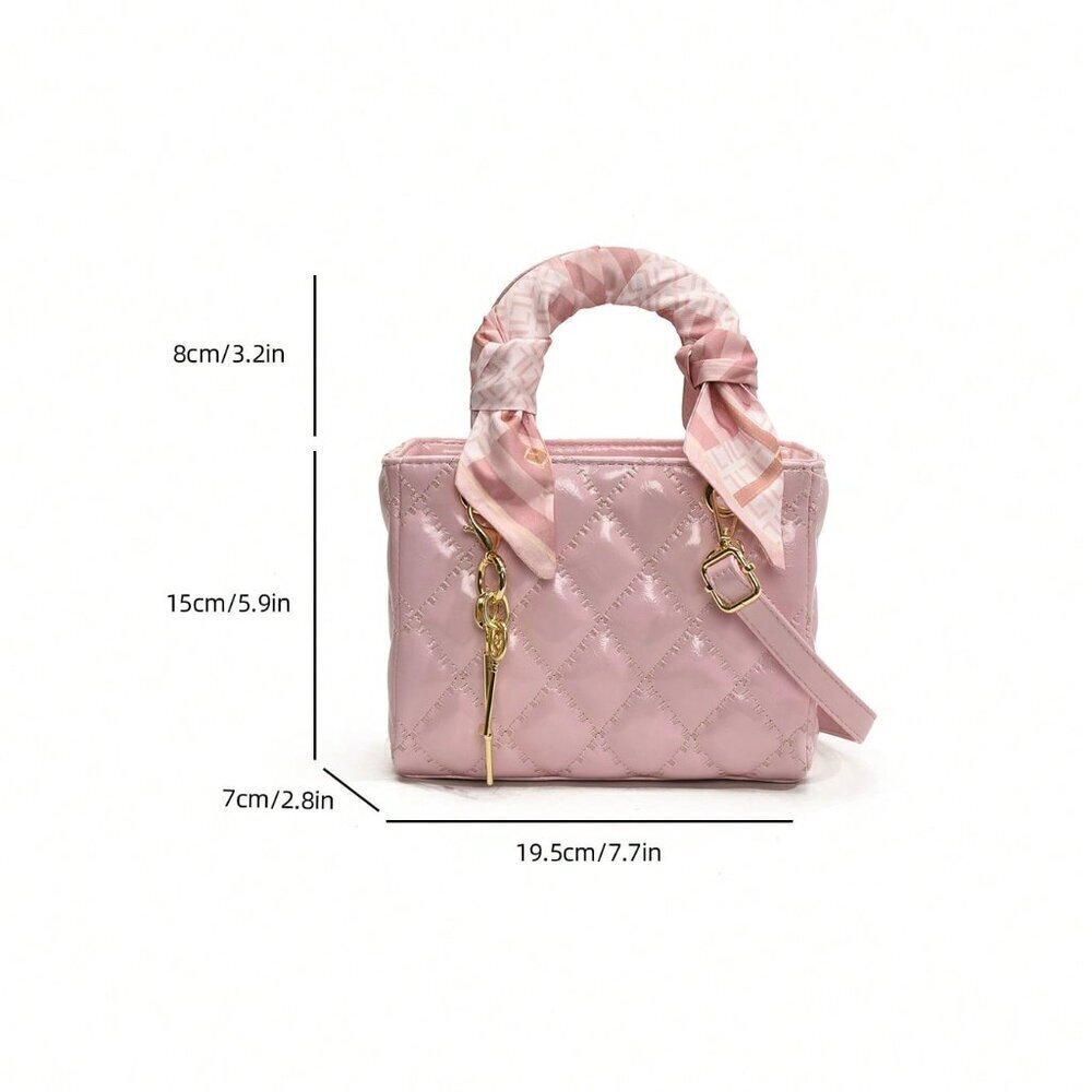 Pink Vintage Women's Diamond Grid Crossbody Handbag - Picture 2 of 10
